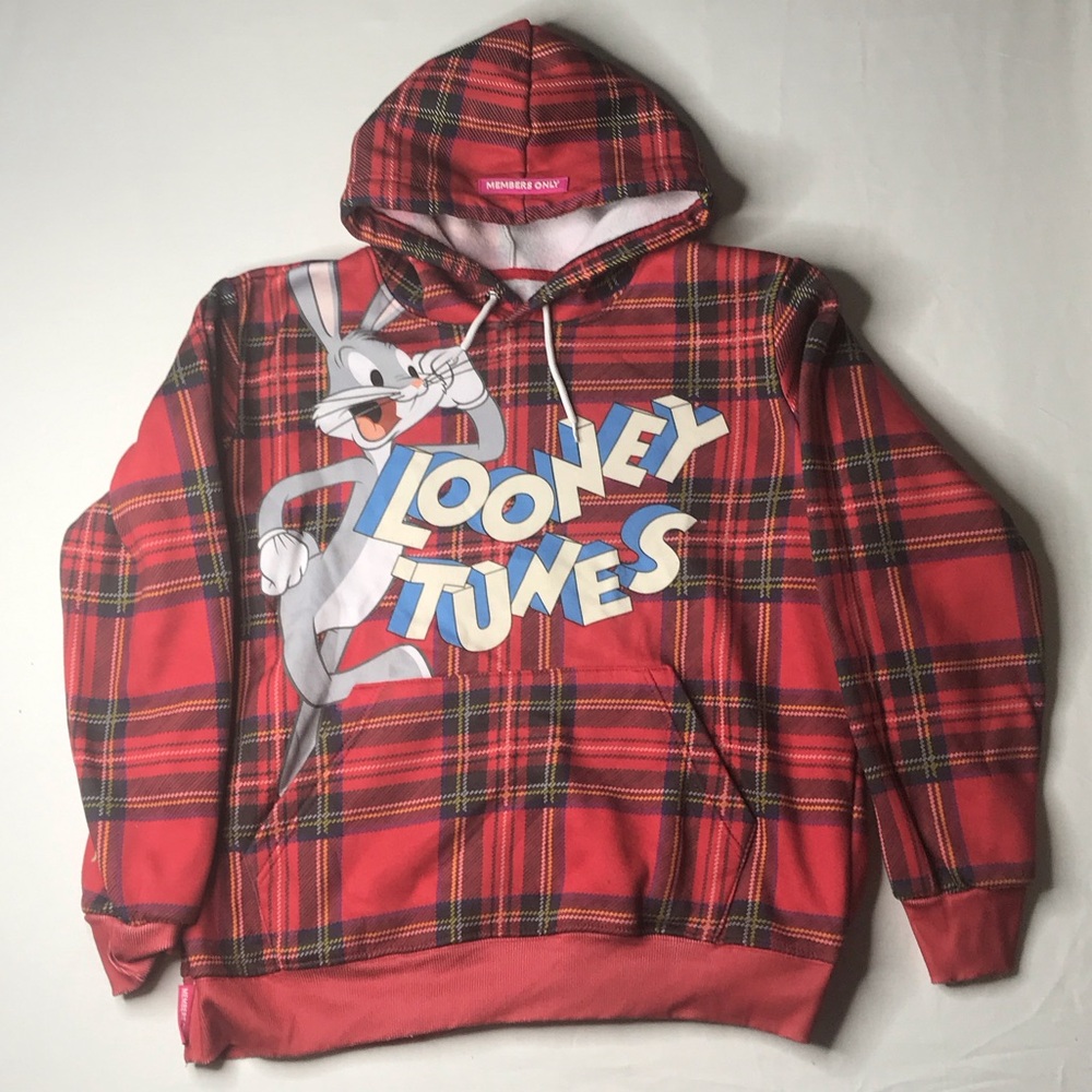 Member’s Only Looney Tunes Red Plaid Hoodie Size Large